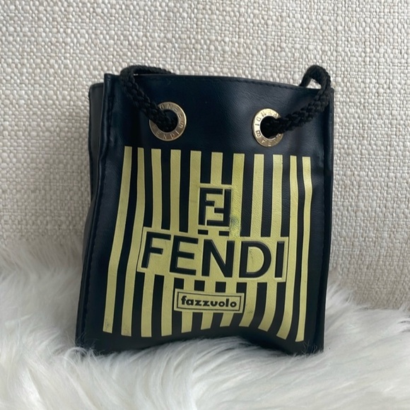 Fendi Vintage Fazzuola Black and Gold Striped Mini Tote/Pouch. EUC. VERY RARE - Picture 4 of 10